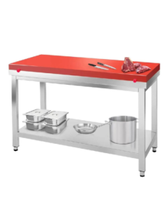 Table inox de travail avec plan rouge - Profondeur 600 mm