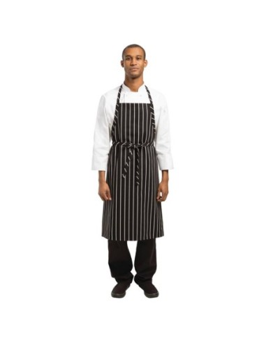Tablier bavette tissé Chef Works Premium rayures noires et blanches - 1