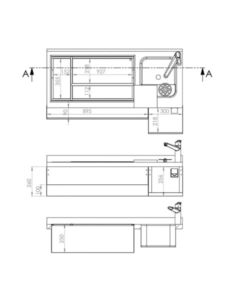Table réfrigérante bar/boissons 1 porte 4 tiroirs - 1,6 x 0,6 m - 235 litres - 4
