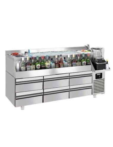 Table réfrigérante bar/boissons 6 tiroirs - 1,6 x 0,6 m - 235 litres - 1
