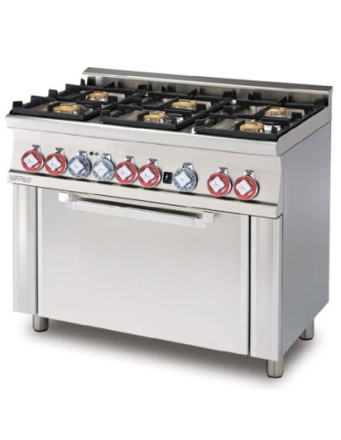 Fourneau gaz 6 feux sur four électrique GN1/1 L 1000 mm - 1