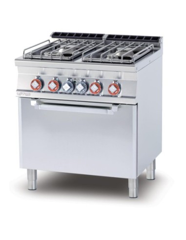 Fourneau gaz 4 feux sur four électrique ventilé GN1/1 - Série 700 - 1