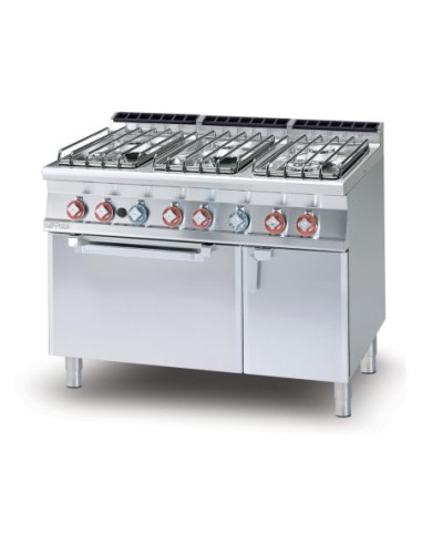 Fourneau gaz 6 feux sur four électrique ventilé GN1/1 - Série 700 - 1