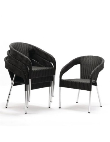 Fauteuils enveloppants bistro en rotin PE anthracite Bolero (lot de 4) - 1