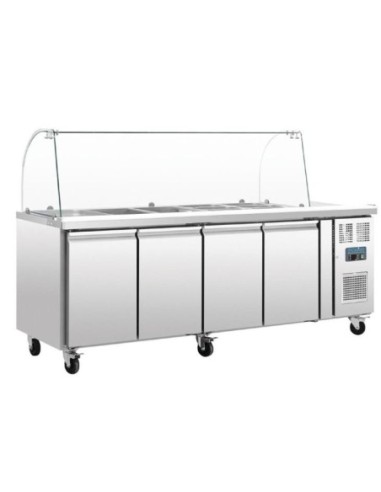Comptoir de préparation réfrigéré GN avec pare-haleine Polar Série U 4 portes - 1