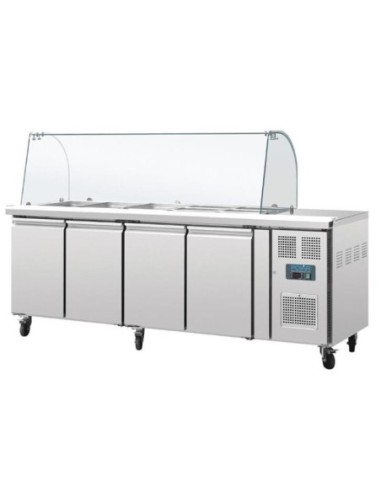 Comptoir de préparation réfrigéré GN avec pare-haleine Polar Série U 4 portes - 2