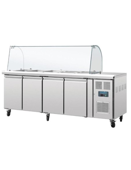 Comptoir de préparation réfrigéré GN avec pare-haleine Polar Série U 4 portes - 2