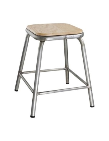 Tabouret bas en acier galvanisé avec assise en bois Bolero Cantina (lot de 4) - 1