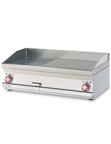 Plancha Fry-Top électrique mi-lisse/mi-rainurée en acier chromé - 1