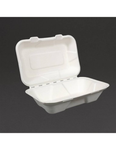 Boîtes repas en bagasse compostables avec couvercle à charnière Vegware 228mm - 1