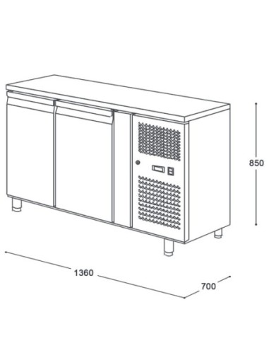 Table desserte positive centrale GN 1/1 profondeur 700 - 2 portes - 5