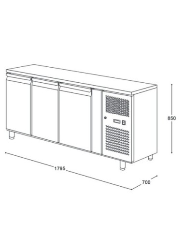 Table desserte positive centrale GN 1/1 profondeur 700 - 3 portes - 5