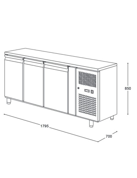 Table desserte positive centrale GN 1/1 profondeur 700 - 3 portes - 5