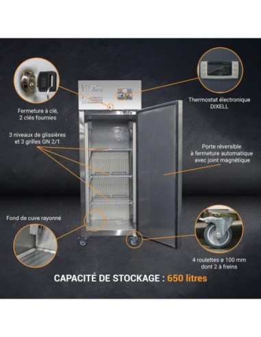 Armoire congélateur inox 650 litres GN 2/1 - 1 porte - 5