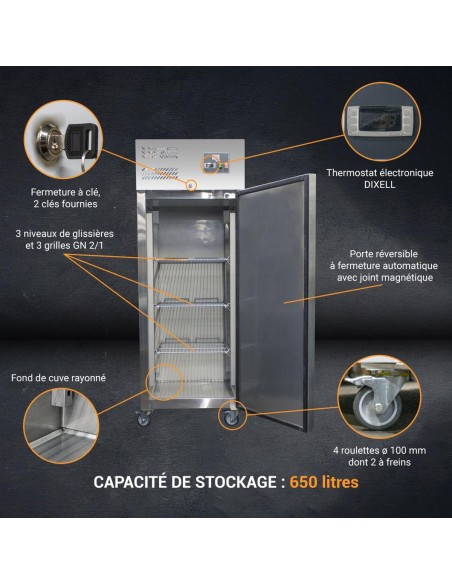 Armoire congélateur inox 650 litres GN 2/1 - 1 porte - 5