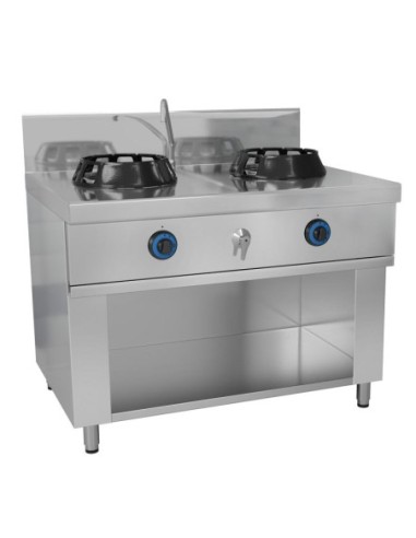 Wok à gaz 2 brûleurs + robinet eau - 28 kW - 1
