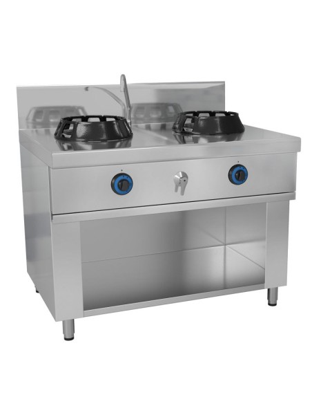 Wok à gaz 2 brûleurs + robinet eau - 28 kW - 1
