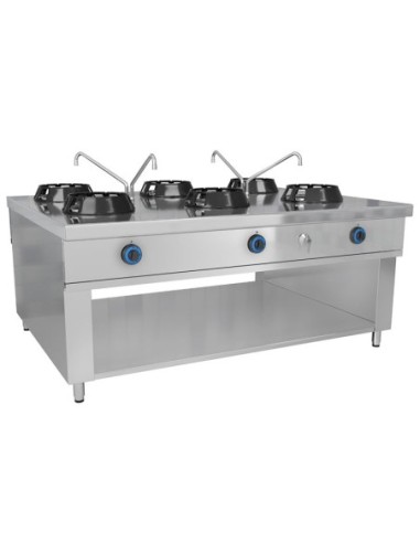 Wok à gaz 6 brûleurs + robinet eau - 84 kW - 1