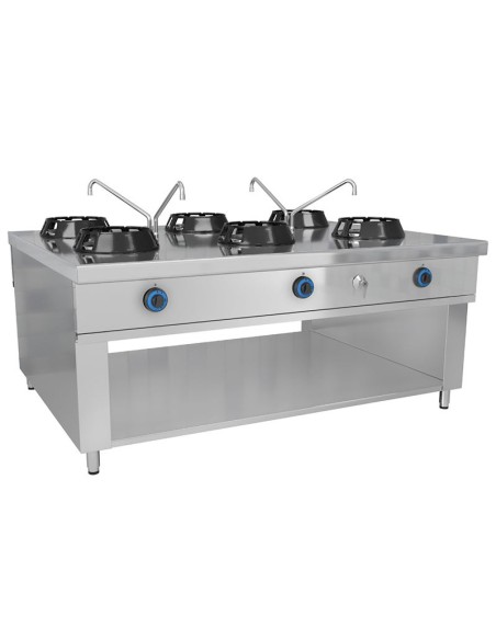 Wok à gaz 6 brûleurs + robinet eau - 84 kW - 1