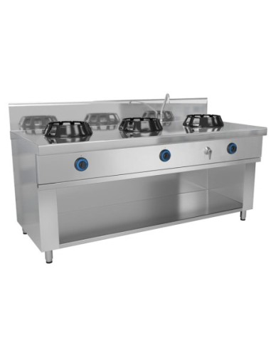 Wok à gaz 3 brûleurs + robinet eau - 42 kW - 1