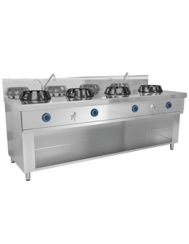 Wok à gaz 4 brûleurs + robinet eau - 56 kW - 1