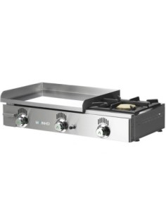 Plancha à gaz mi-rainurée en chrome dur avec rechaud Novo-Crom | Mainho - 1