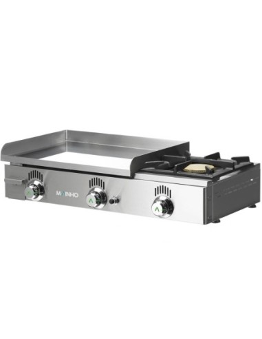 Plancha à gaz mi-rainurée en chrome dur avec rechaud Novo-Crom | Mainho - 1