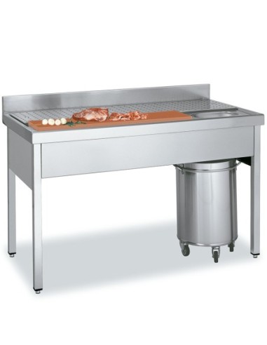 Table de préparation de viande et poissons avec vide-déchets P 700 mm - 1