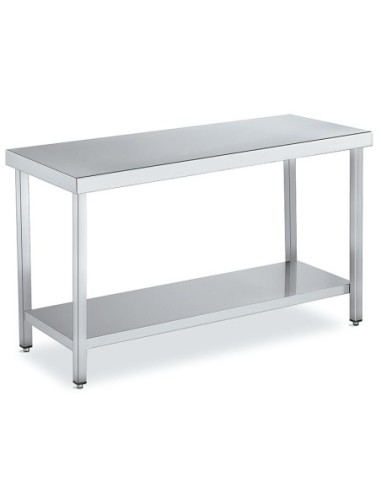 Table de travail centrale en inox avec étagère - Profondeur 500 mm - 1