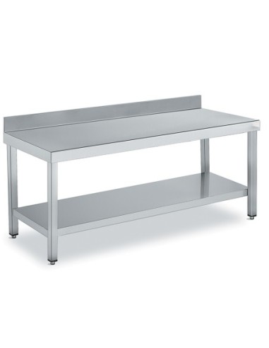 Tables de travail inox adossées avec étagère - Profondeur 600 mm - 1