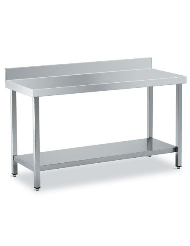 Tables de travail inox adossées avec étagère - Profondeur 900 mm - 1