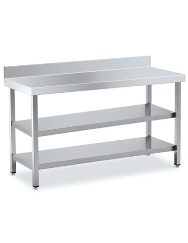 Table de travail en inox avec dosseret et 2 étagères - Profondeur 500 mm - 1