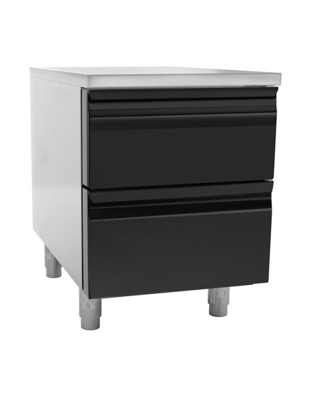 Meuble inox central 2 tiroirs façade noire profondeur 660 mm - 1