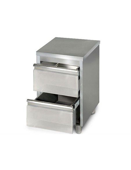 Meuble inox central 2 tiroirs profondeur 600 mm - 1