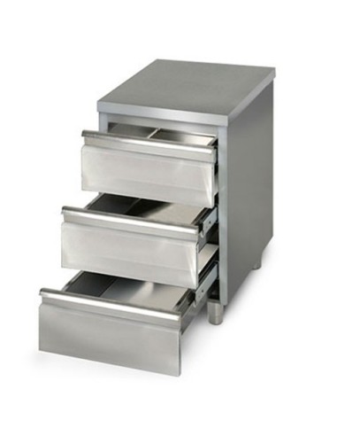Meuble inox central 3 tiroirs profondeur 600 mm - 1