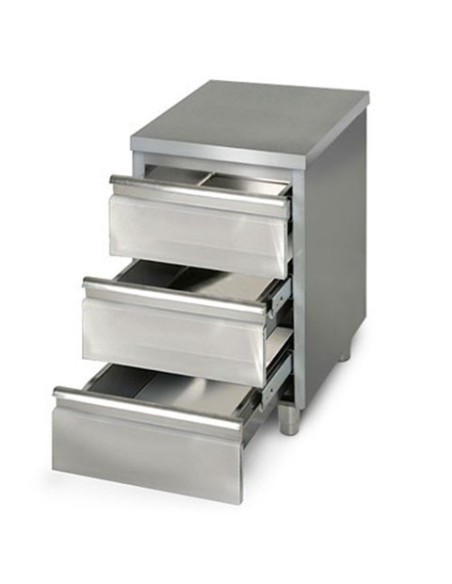Meuble inox central 3 tiroirs profondeur 600 mm - 1