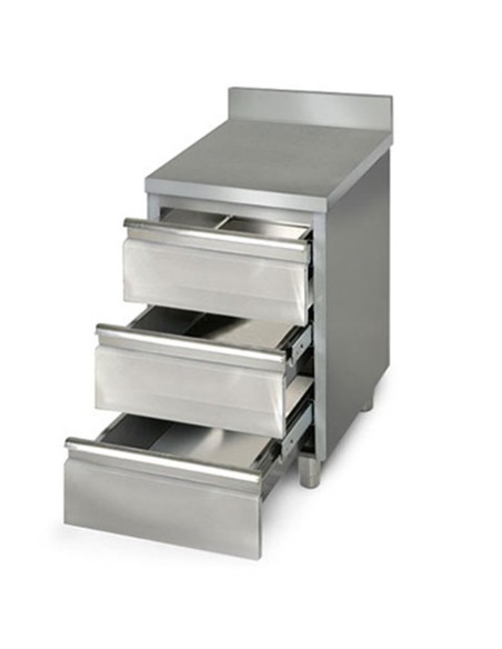 Meuble inox adossé 3 tiroirs profondeur 700 mm - 1