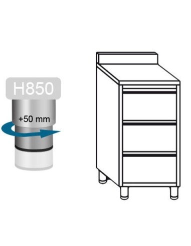 Meuble inox adossé 3 tiroirs profondeur 700 mm - 2