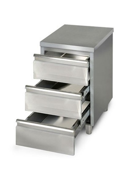 Meuble inox central 3 tiroirs profondeur 700 mm - 1