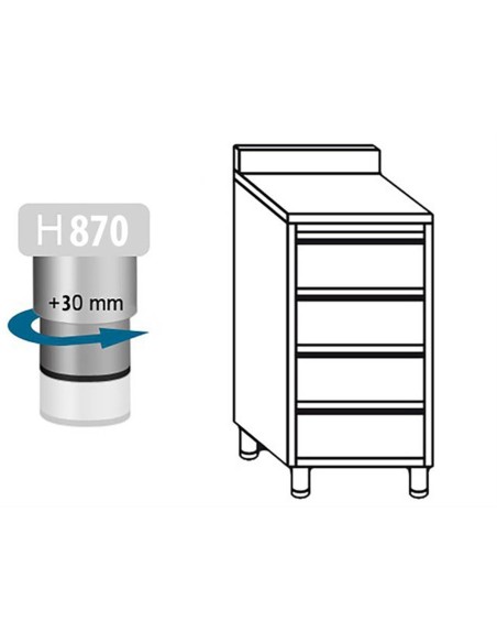 Meuble inox adossé 4 tiroirs profondeur 600 mm - 2