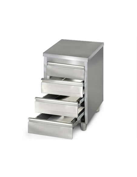 Meuble inox central 4 tiroirs profondeur 600 mm - 1