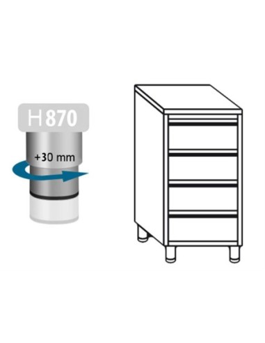 Meuble inox central 4 tiroirs profondeur 600 mm - 2