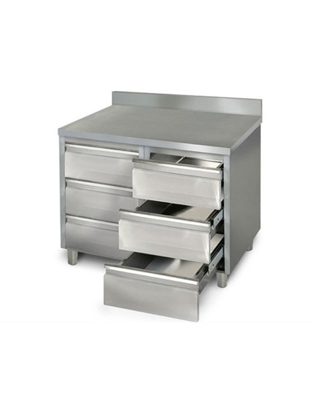 Meuble inox adossé 6 tiroirs profondeur 600 mm - 1