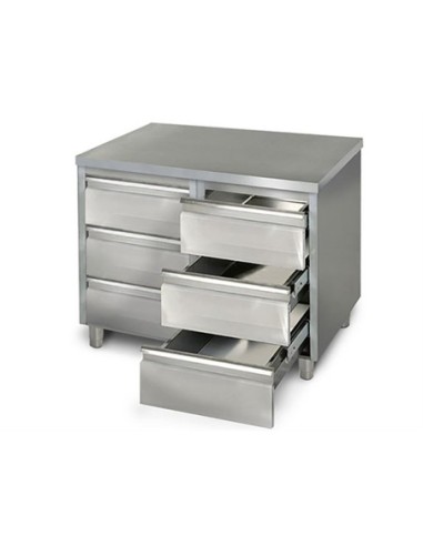 Meuble inox central 6 tiroirs profondeur 700 mm - 1