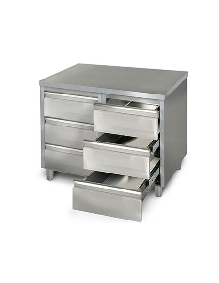 Meuble inox central 6 tiroirs profondeur 700 mm - 1