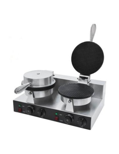 Gaufrier électrique double en fonte - plaque pour cornets de glaces Ø 190mm - 1