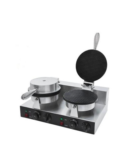 Gaufrier électrique double en fonte - plaque pour cornets de glaces Ø 190mm - 1
