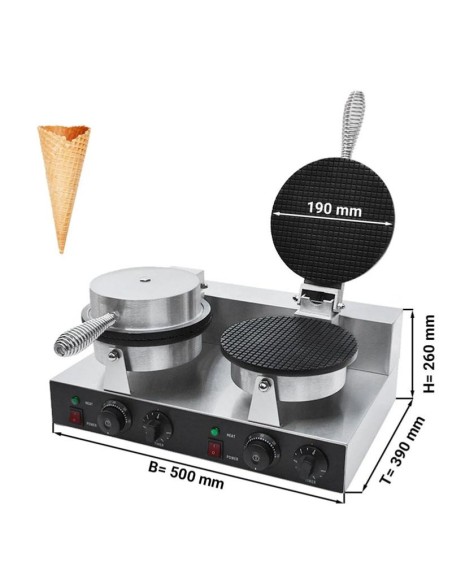 Gaufrier électrique double en fonte - plaque pour cornets de glaces Ø 190mm - 2