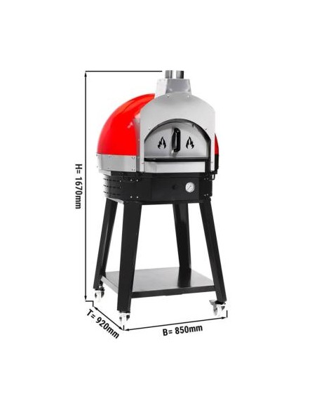 Four à pizza à bois rouge avec support - Ø 700 mm - 2