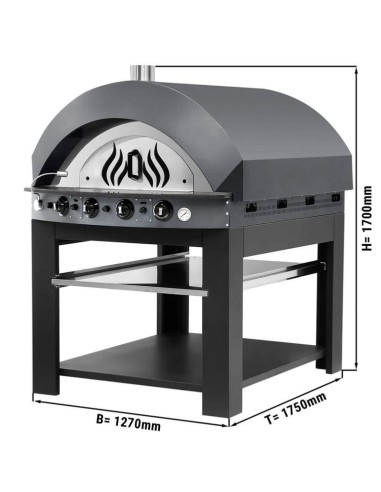Four à pizza à gaz grise sur support - chambre pour 11 pizzas Ø 25 cm - 2